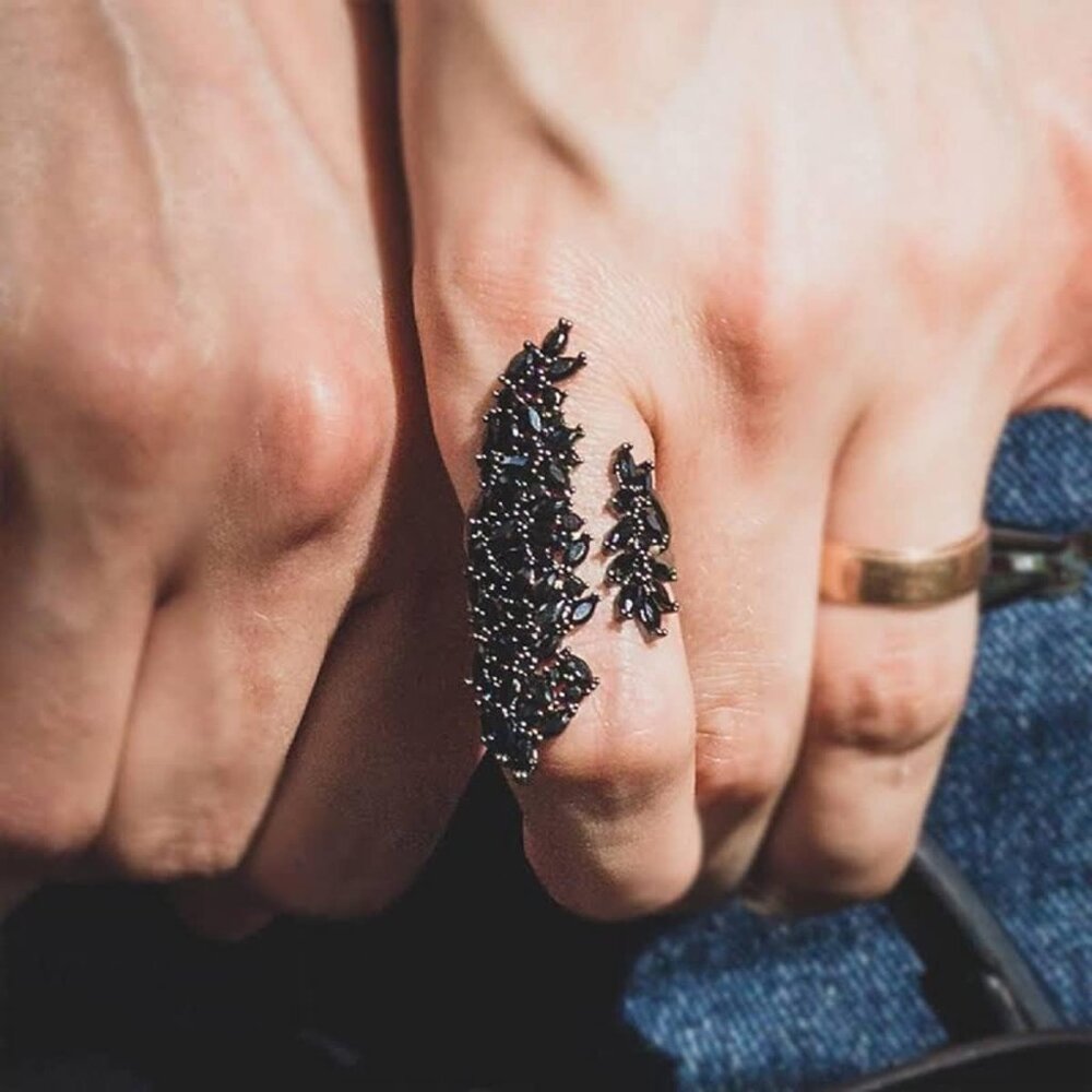 Black Rhinestone Cocktail Statement Ring For Wome… - image 2